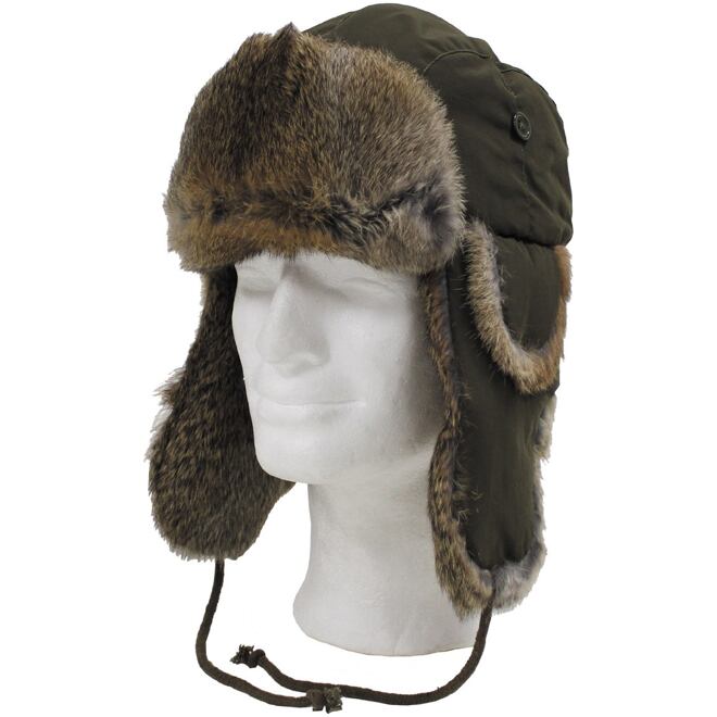 Levně Čepice Ušanka textilní s králičí kožešinou zelená