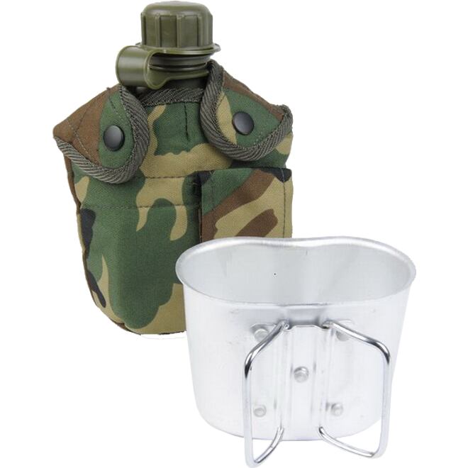 Levně Láhev polní US 1 l s obalem a šálkem woodland