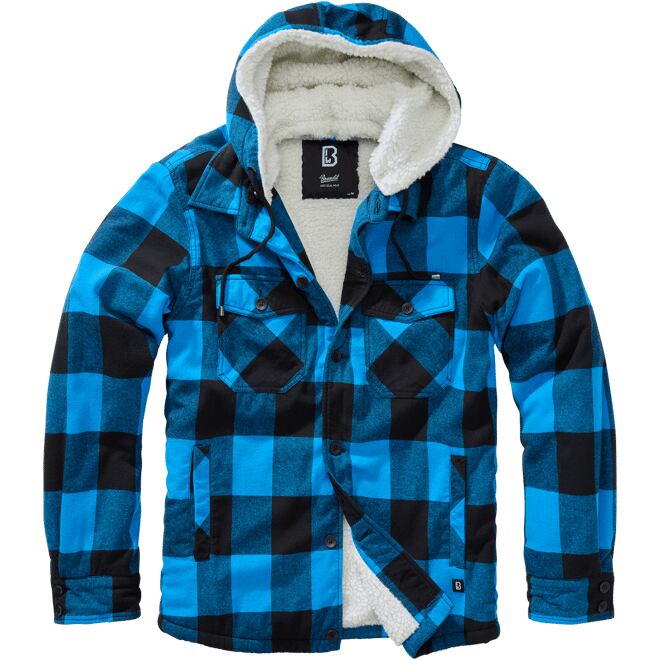 Levně Bunda Lumberjacket Hooded černá | modrá